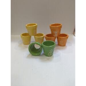 Flower Pot Napkin Ring Holders(8) Ceramic Yellow Green Orange, Easter Pier One